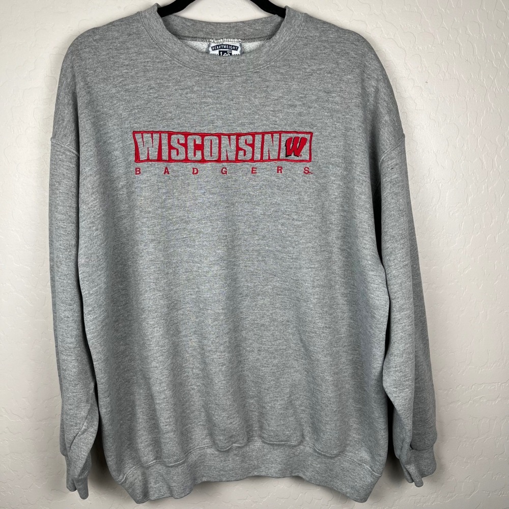 VTG Lee Wisconsin‎ Badgers Heavyweight Crewneck Sweatshirt XL Gray Red Pullover